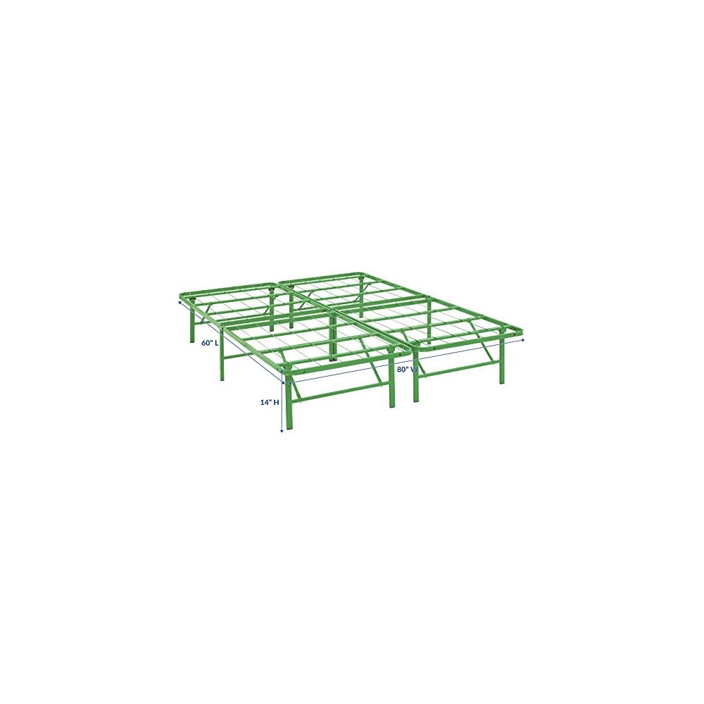 Modway Horizon Queen Bed Frame In Green - Replaces Box Spring - Folding Metal Mattress Bed Frame