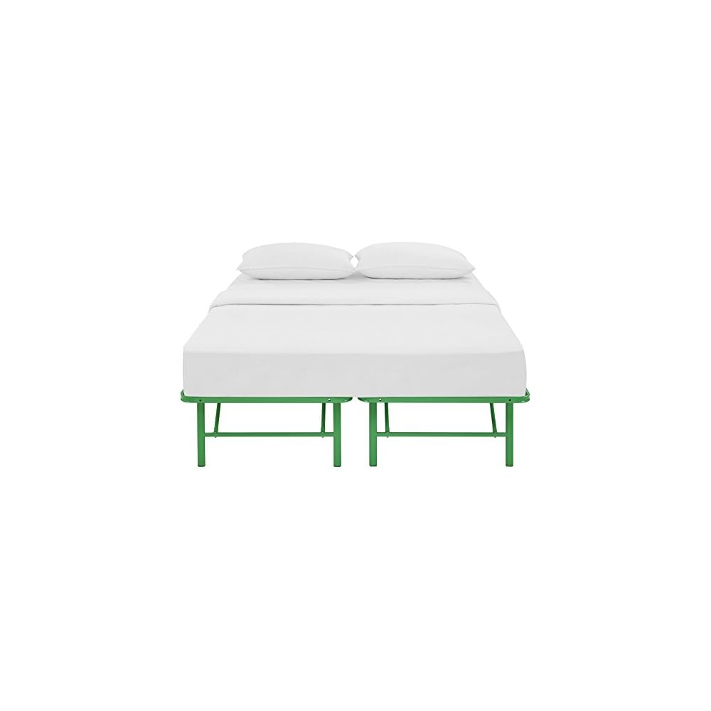 Modway Horizon Queen Bed Frame In Green - Replaces Box Spring - Folding Metal Mattress Bed Frame