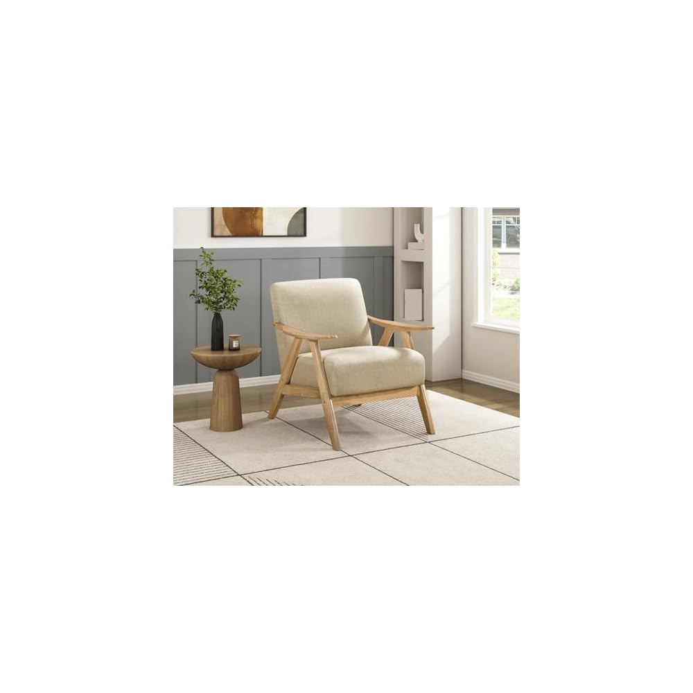 Modern Faux Leather Accent Chair with Cushion Back and Seat, Walnut Finish Solid Rubberwood, Stylish Comfort for Living Room, Home Decor, Upholstered Furniture