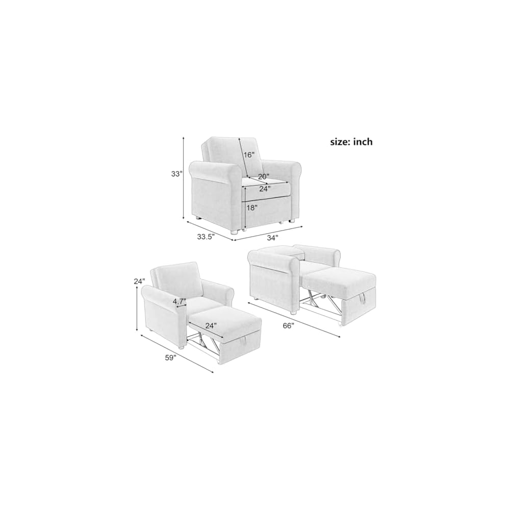 3-in-1 Sofa Bed Chair, Convertible Sleeper Chair Bed,Adjust Backrest Into A Sofa,Lounger Chair, Chair Bed Sleeper,Teal