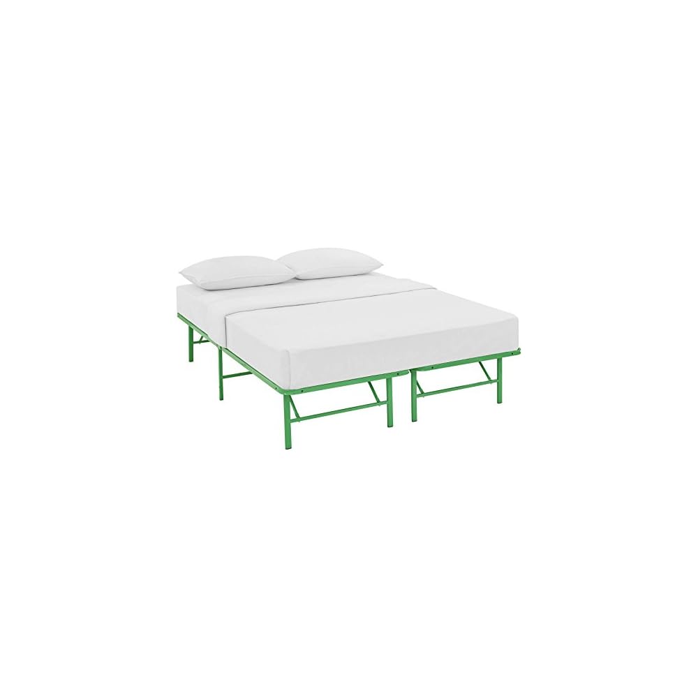 Modway Horizon Queen Bed Frame In Green - Replaces Box Spring - Folding Metal Mattress Bed Frame