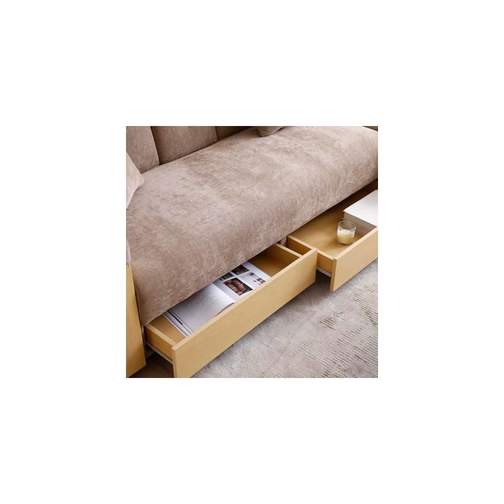 Convertible Sleeper Sofa Bed, Light Brown, With Storage and Cup Holders