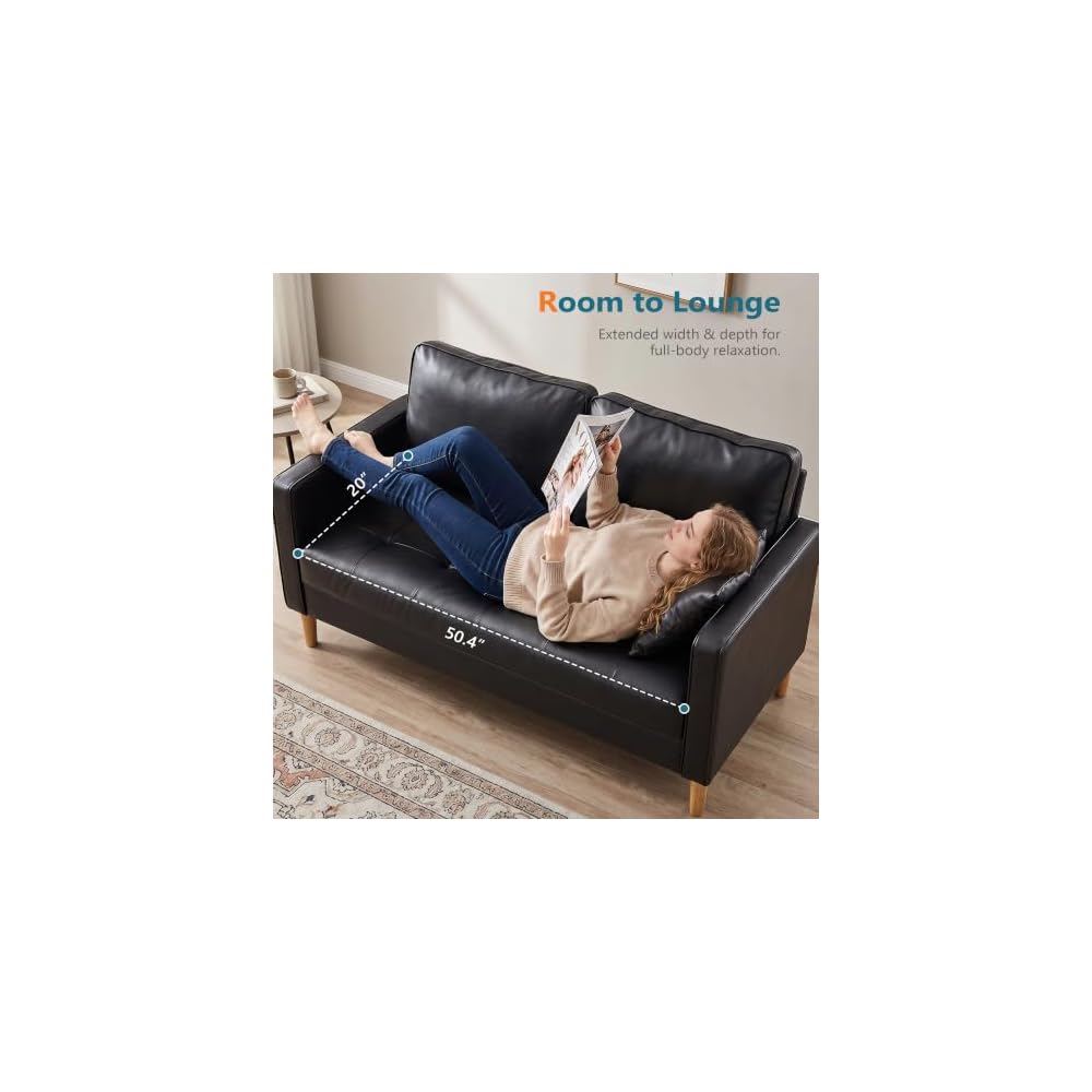 STHOUYN Faux Leather Loveseat, 2 Seater Couch, Living Room Office, Black